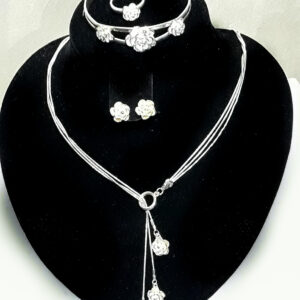 Set colier,argintiu,format din:lănțișor reglabil,cercei,brățara,inel