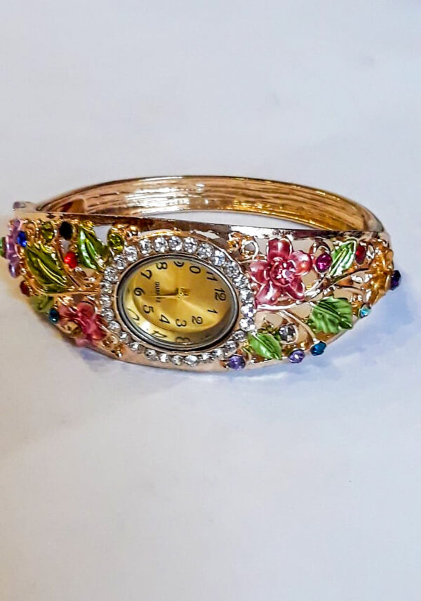 Brățara cu ceas,placat cu aur de 24k,cu model de pietricele colorate.