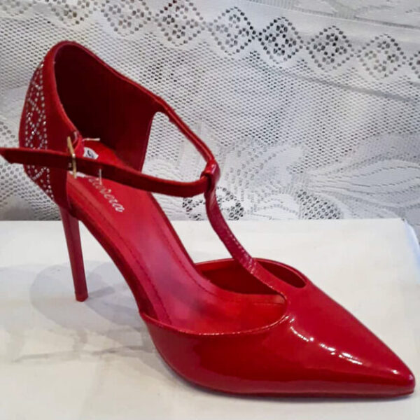 Pantofi damă,piele ecologică,culoare roșie,toc de 11 cm,cu ornament,marimi:35,36,37,38,39,40,41